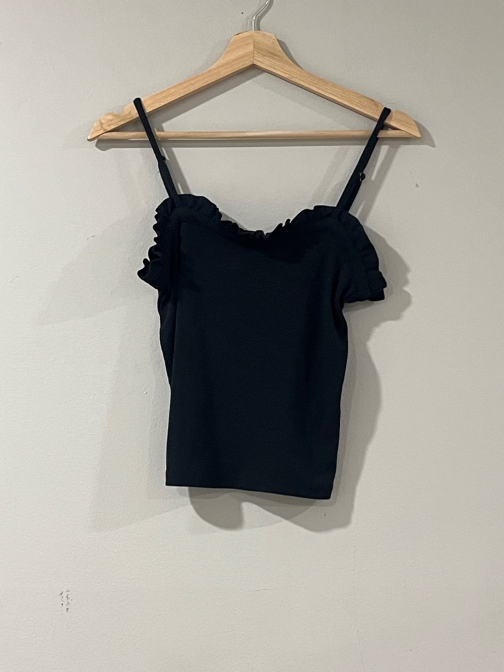 Chaser Black Ruffle-Edge Spaghetti Strap Camisole